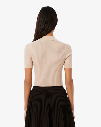 3D Rib Knit Polo Collar Merino Wool Sweater