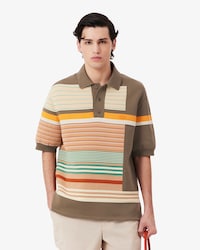 Runway Textured Stripe Polo Collar Sweater