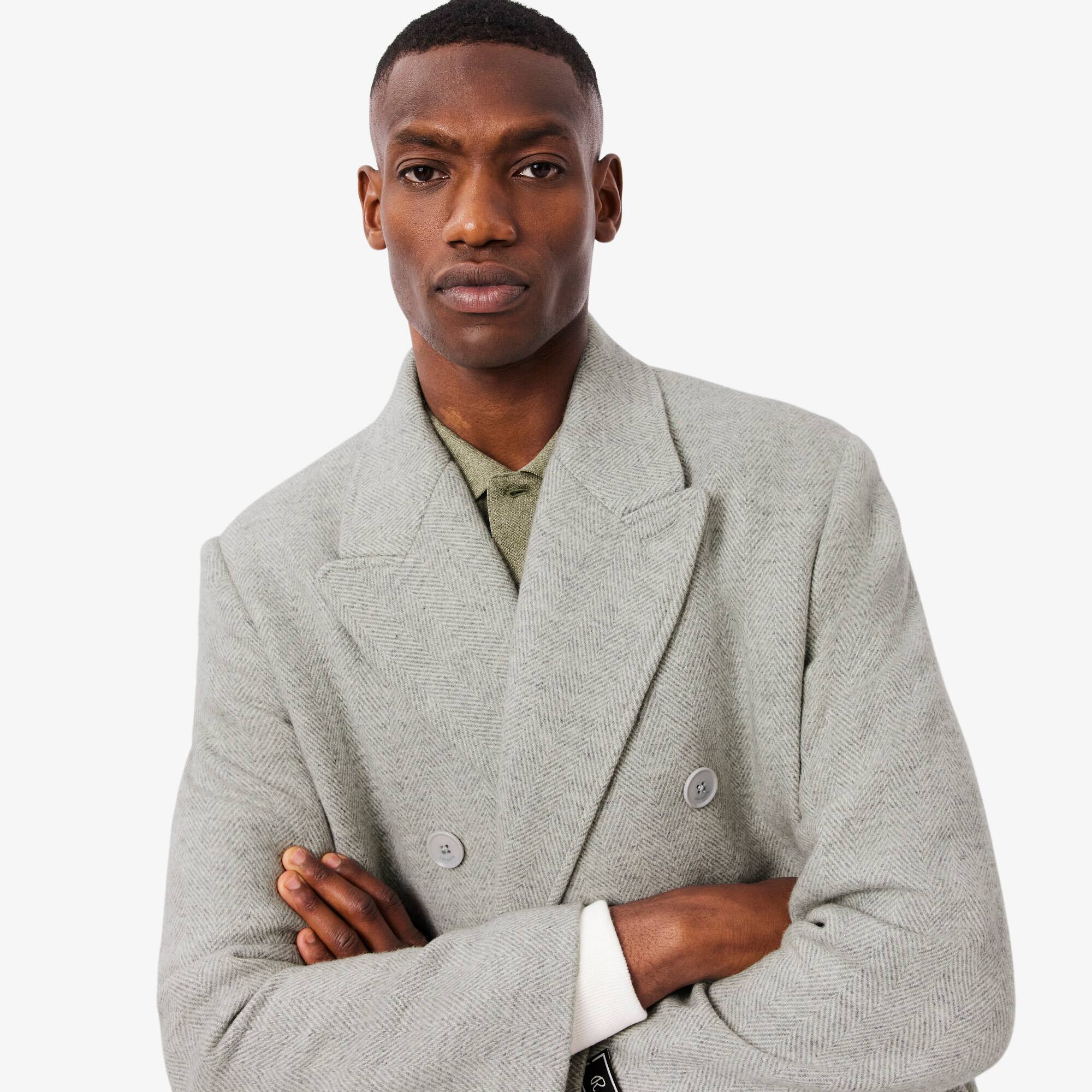 Double Breasted Chevron Wool Coat - Men's Jackets & Coats - New In