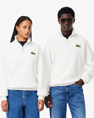 Loose Fit Zip Neck Badge Accent Sweatshirt