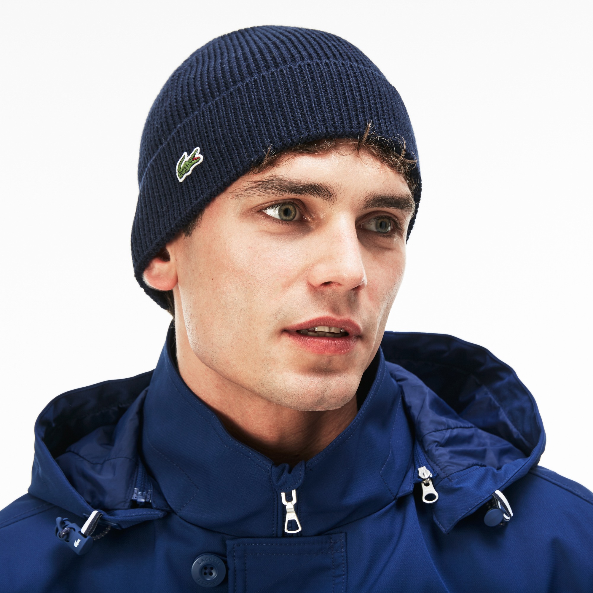 Men's Turned Edge Ribbed Wool Beanie LACOSTE