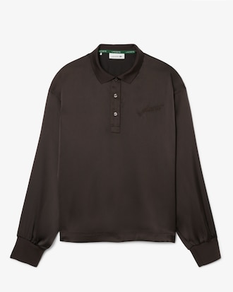 Long Sleeved Oversized Satin Polo Shirt