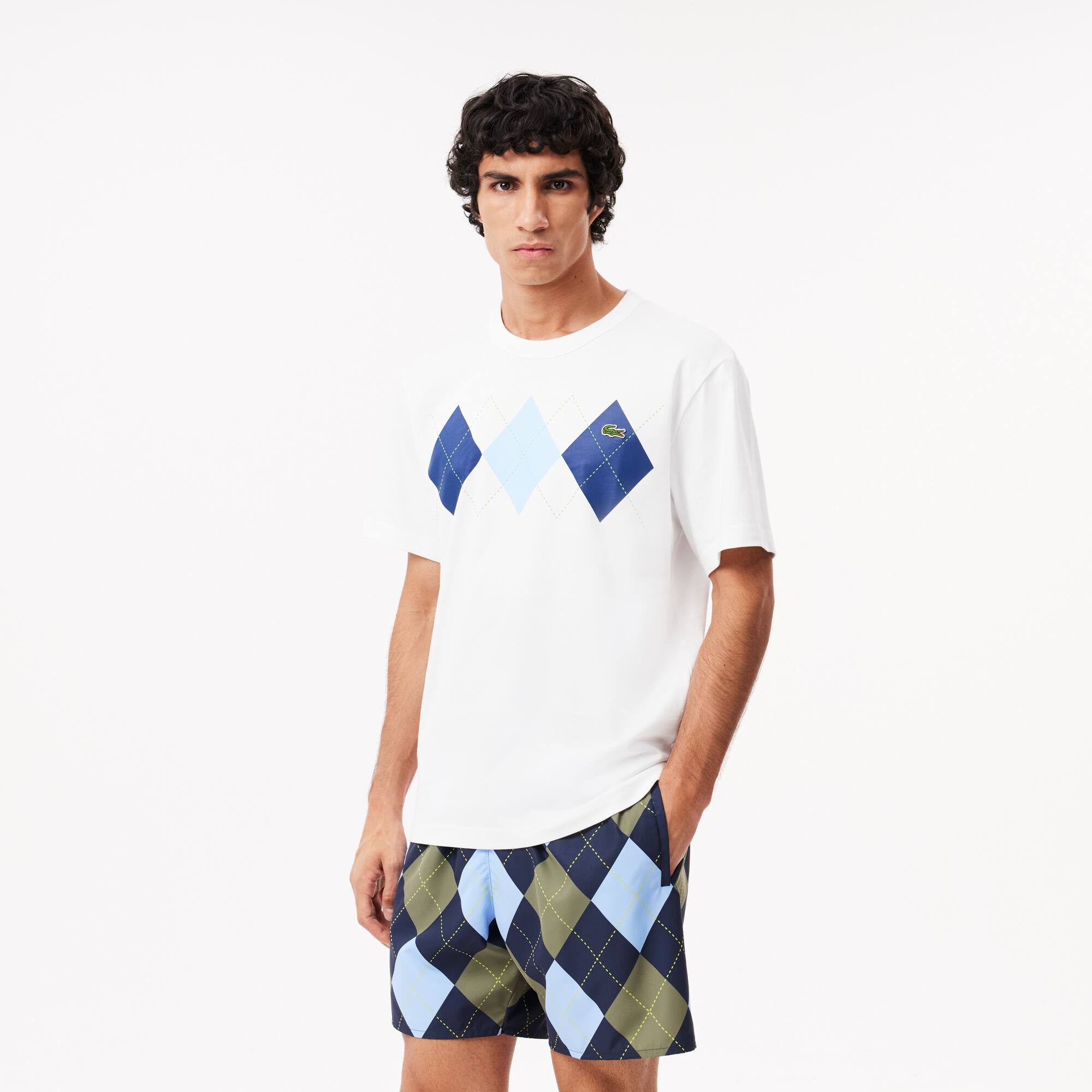 Lacoste Heavy Cotton Argyle Print T-shirt - White | TH2810-001