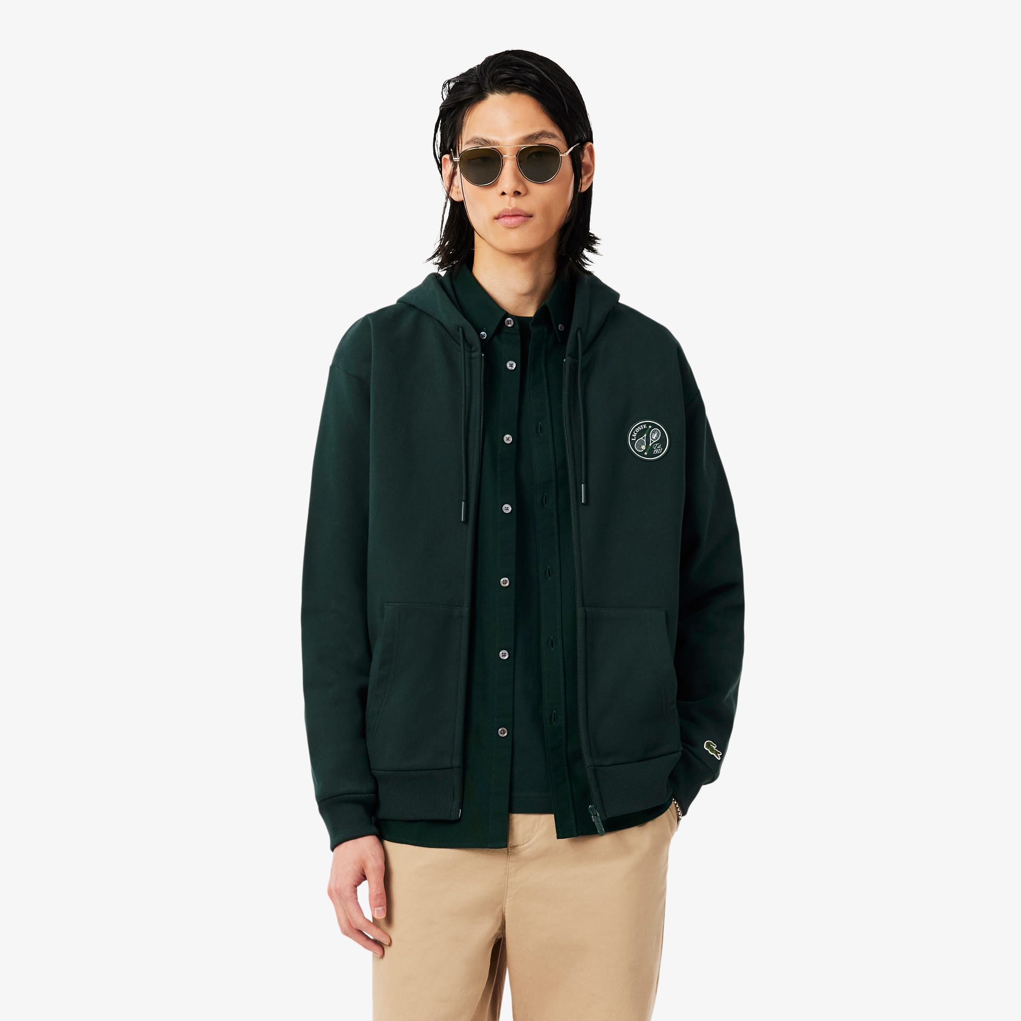 Zipped Badge Accent Hoodie - Men's Sweatshirts - New In 2026 | Lacoste