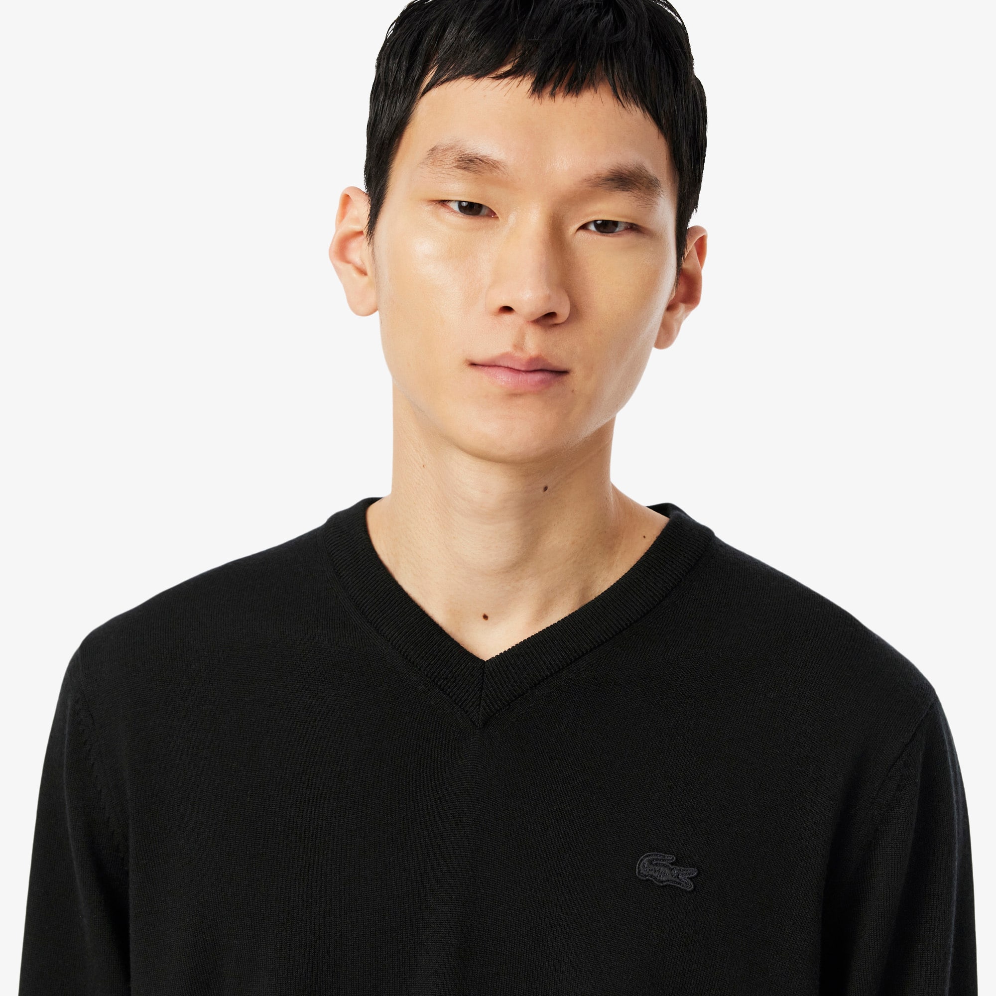 Merino Wool Monochrome V Neck Sweater - Men's Knitwear - New In