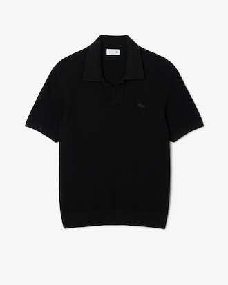 Cotton Blend Open Polo Collar Sweater