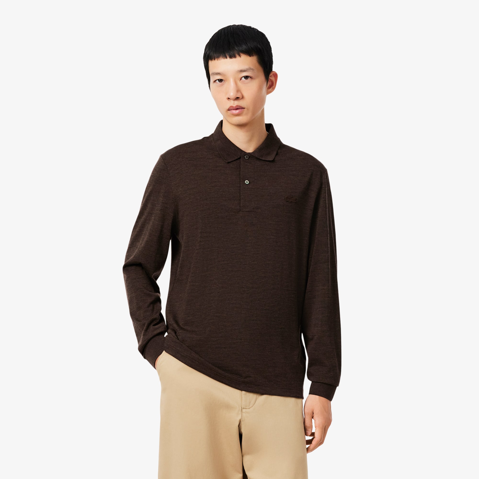 Lacoste Regular Fit Long Sleeved Wool Polo Shirt Size 7 - XXL White