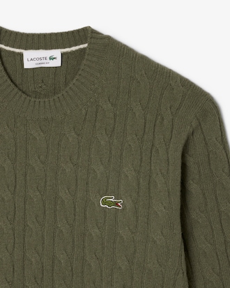 Cable Knit Carded Wool Crew Neck Sweater