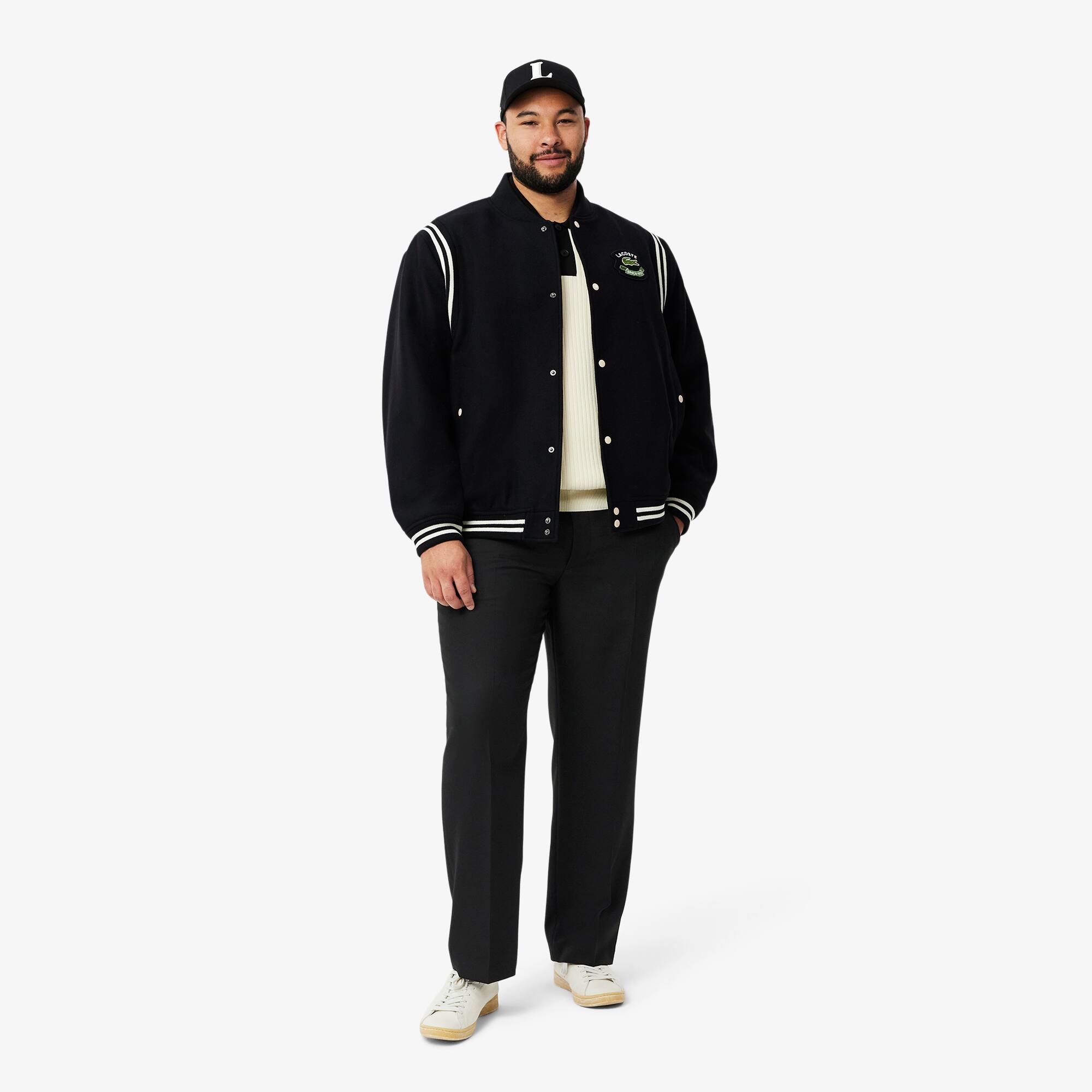 LACOSTE 幾何学模様 ブラックパンツ US L LACOSTE 幾何学模様 ブラックパンツ US L