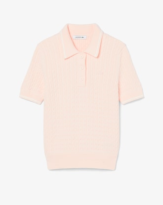 Striped Cable Knit Polo Collar Sweater