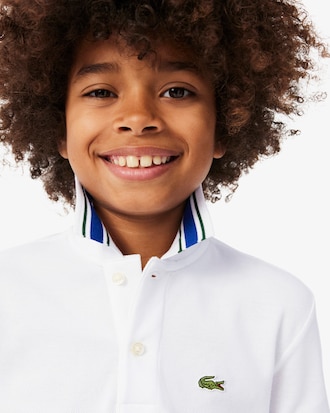 Stripe Collar Petit Piqu&eacute; Polo Shirt