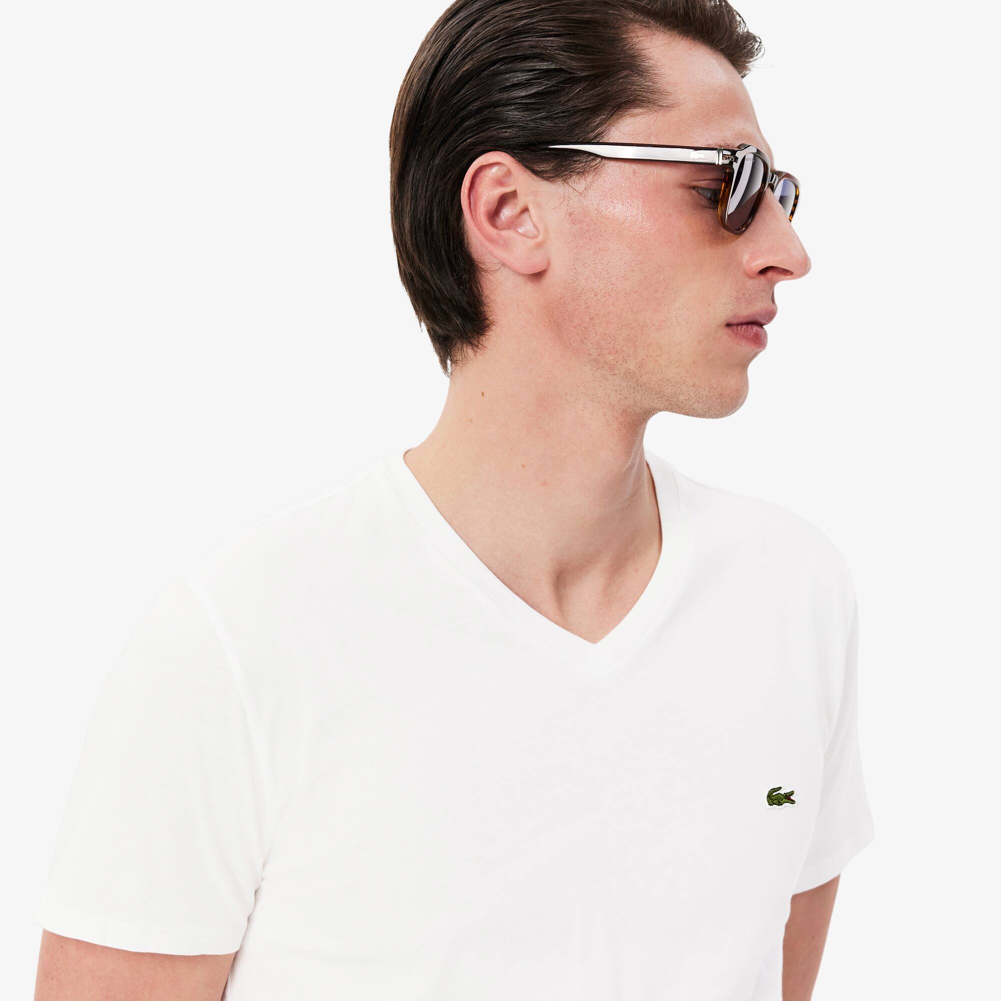 lacoste men's v-neck striped t-shirt
