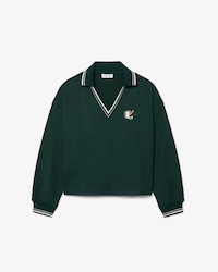 Oversized Embroidery Accent Polo Collar Sweatshirt