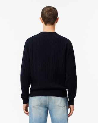 Cable Knit Carded Wool Crew Neck Sweater