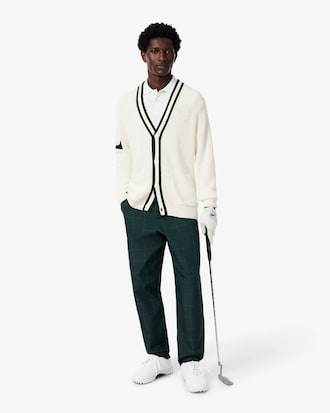Badge Accent Wool Blend Golf Cardigan