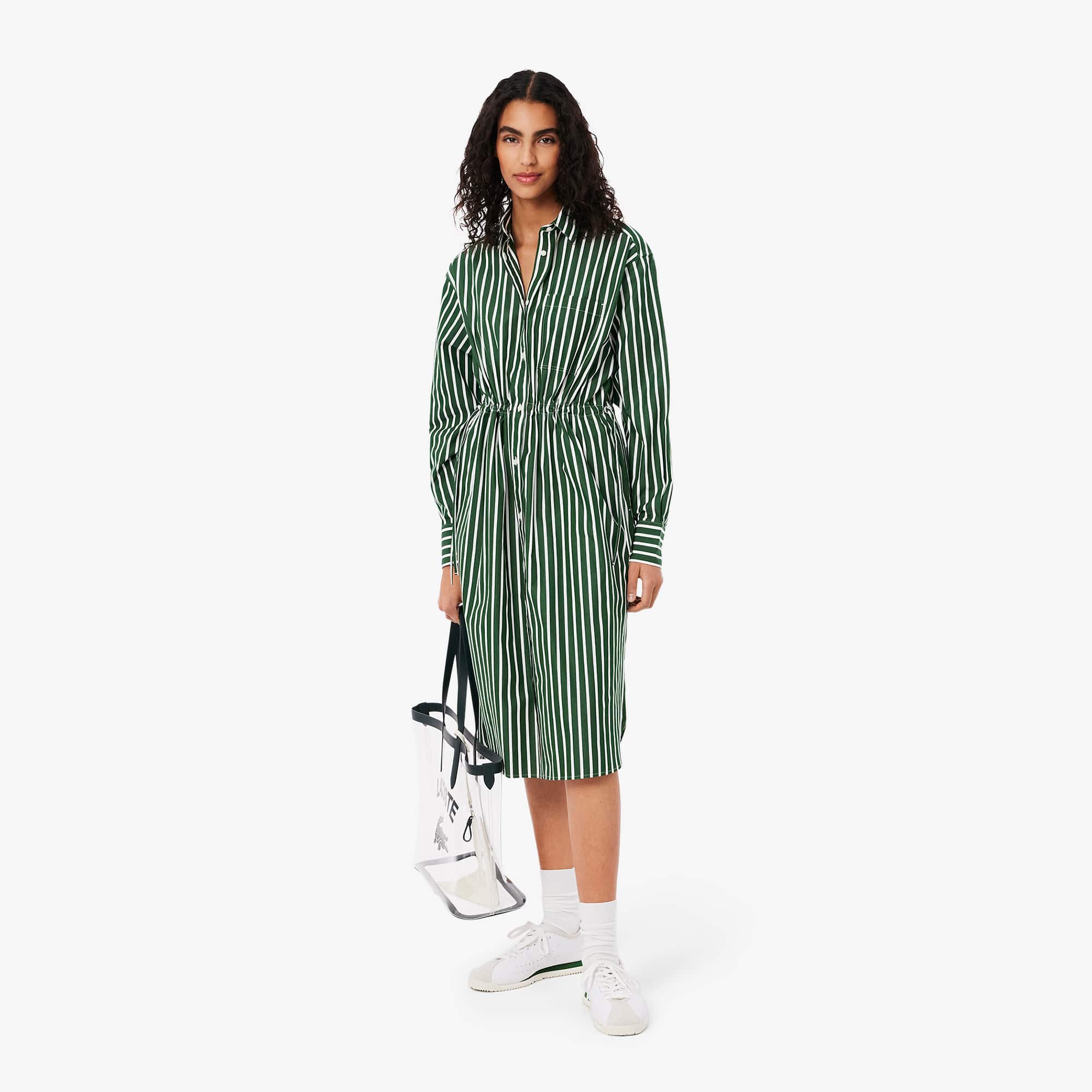 【LACOSTE】 ★ Belted Shirt Dress ★ Cotton 100% Lacoste | Linen and Cotton Belted Shirt Dress | Women