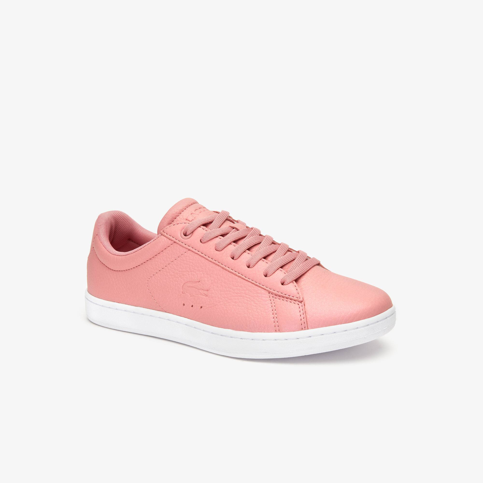 New Womens Lacoste Pink Carnaby Evo Leather Trainers Court Lace Up