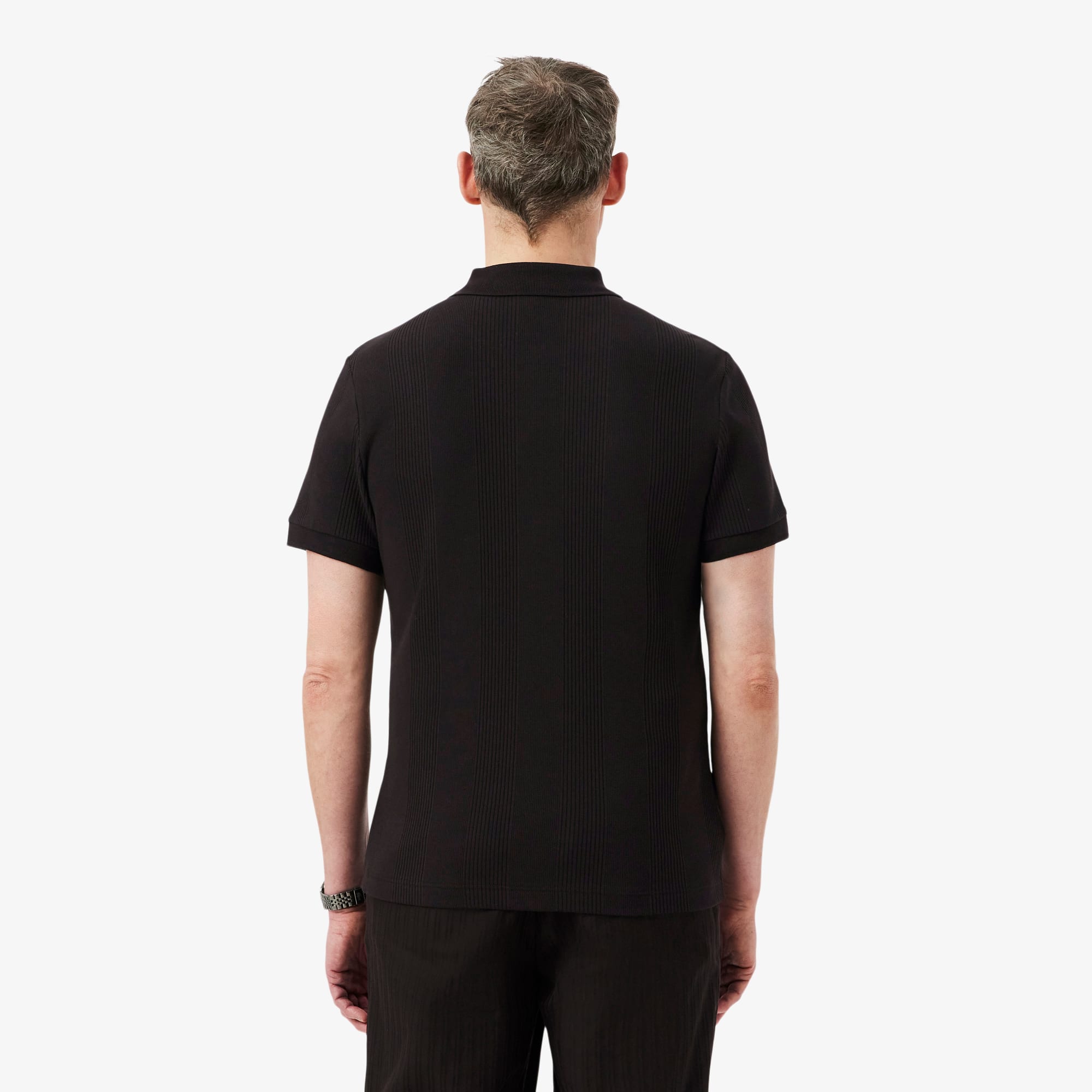 Regular Fit Ribbed Knit Polo Shirt - Men's Short Sleeves Polo