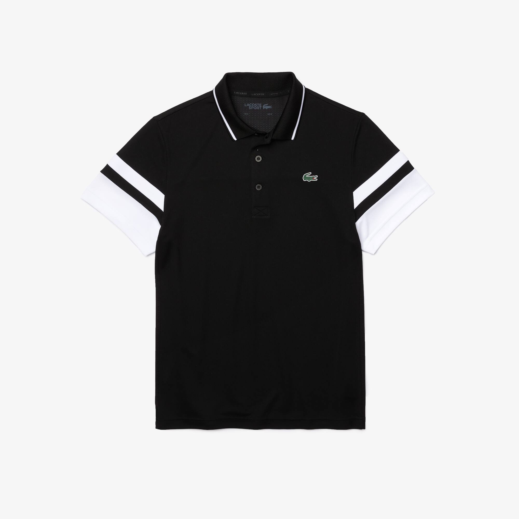 Lacoste Men’s Lacoste SPORT Striped Sleeves Breathable Piqué Tennis Polo Shirt. 1