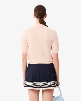 Regular Fit Open Neck Badge Accent Knit Polo Shirt