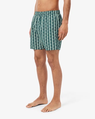 Mid Length Monogram Print Swim Trunks