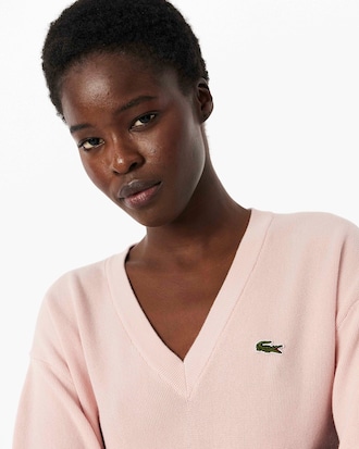 V Neck Cotton Moss Stitch Sweater