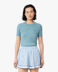 Washed Effect Cable Knit Sweater