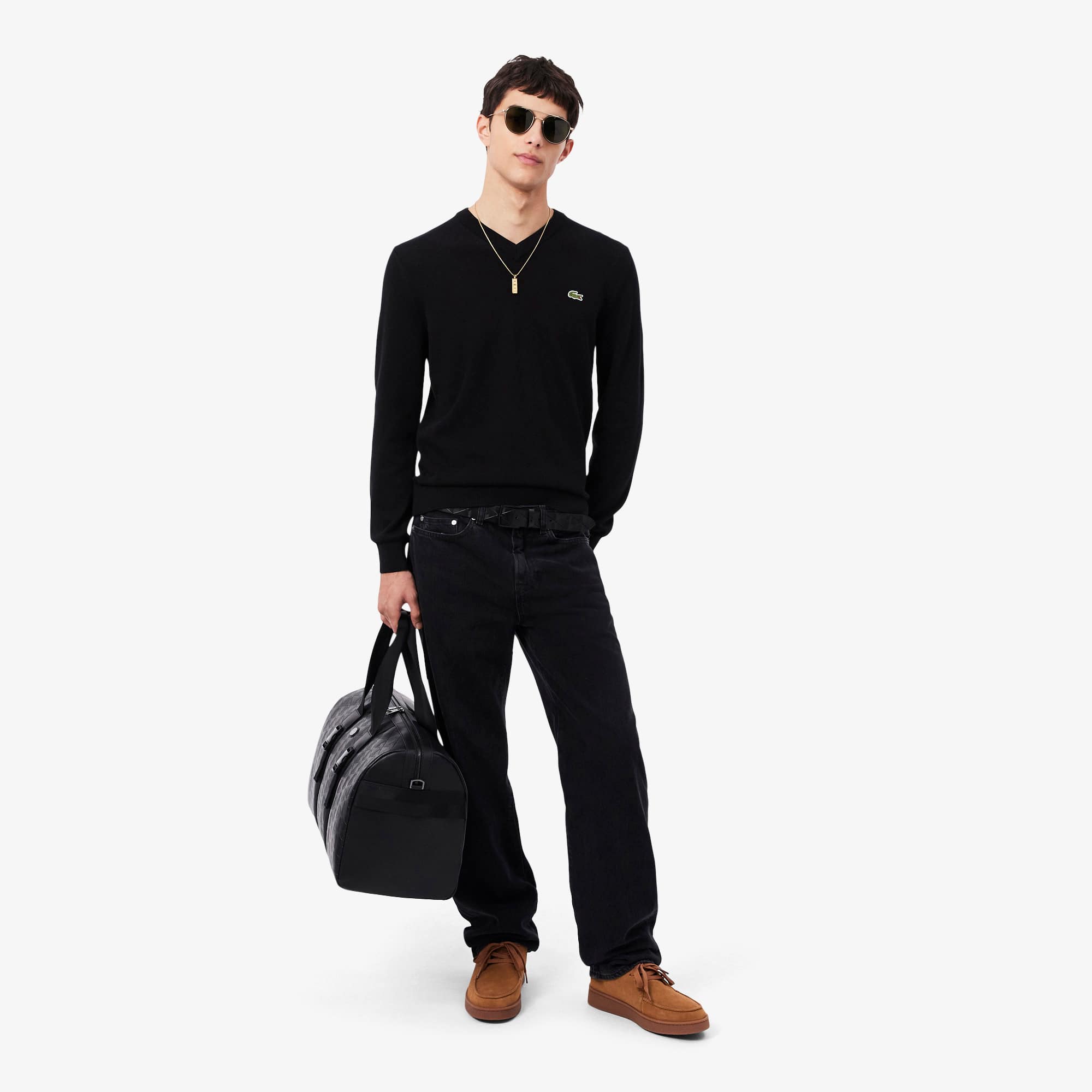Monochrome Cotton V-neck Sweater - Men's Knitwear - New In 2026
