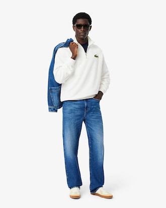 Loose Fit Zip Neck Badge Accent Sweatshirt