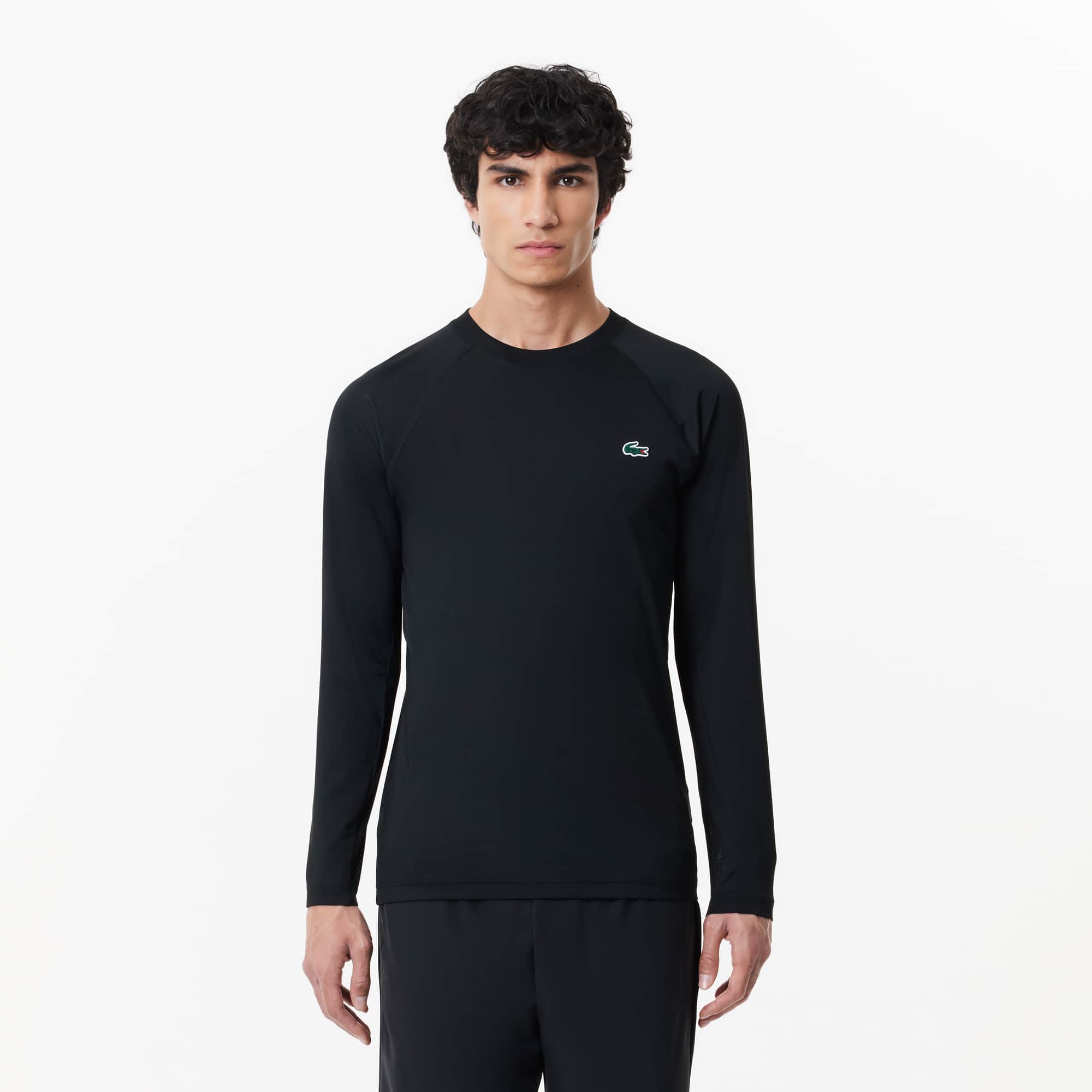LACOSTE 黒 Tシャツ 新品 LACOSTE tシャツ ワイド＆ショートネームステッチTシャツ
