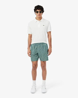 Mid Length Monogram Print Swim Trunks