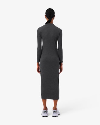 Slim Fit Ribbed Cotton Polo Collar Dress