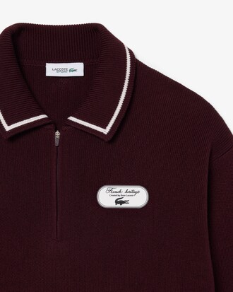 Badge Accent Tennis Heritage Zipped Polo Collar Sweater