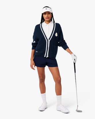 Badge Accent Wool Blend Golf Cardigan
