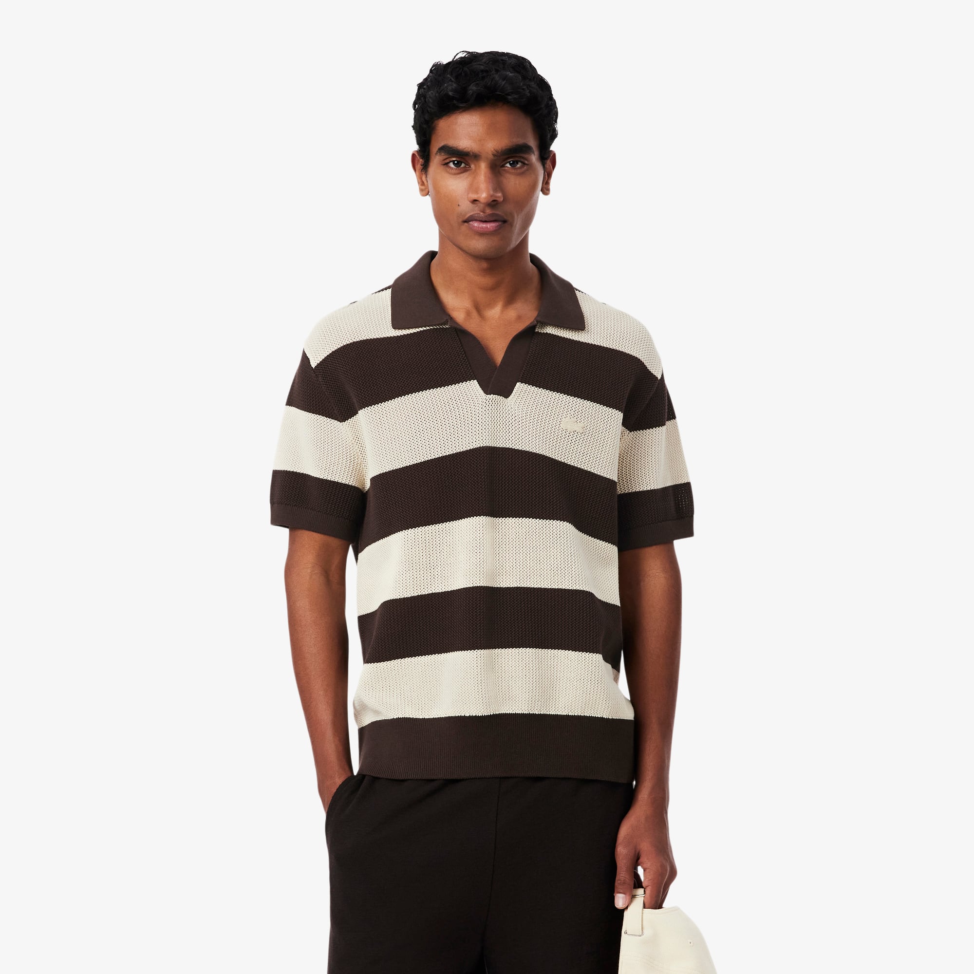 Short Sleeved Striped Polo Collar Sweater - Men's Knitwear - New