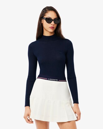 High Neck Ribbed Knit Merino Wool Sweater