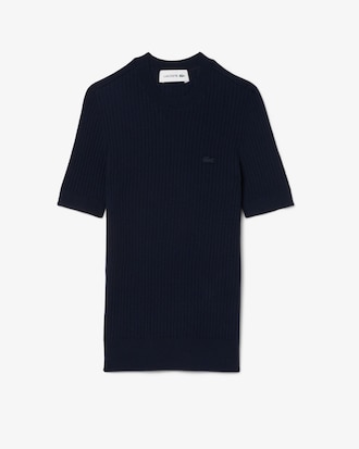 Short Sleeved Merino Wool Rib Knit Sweater