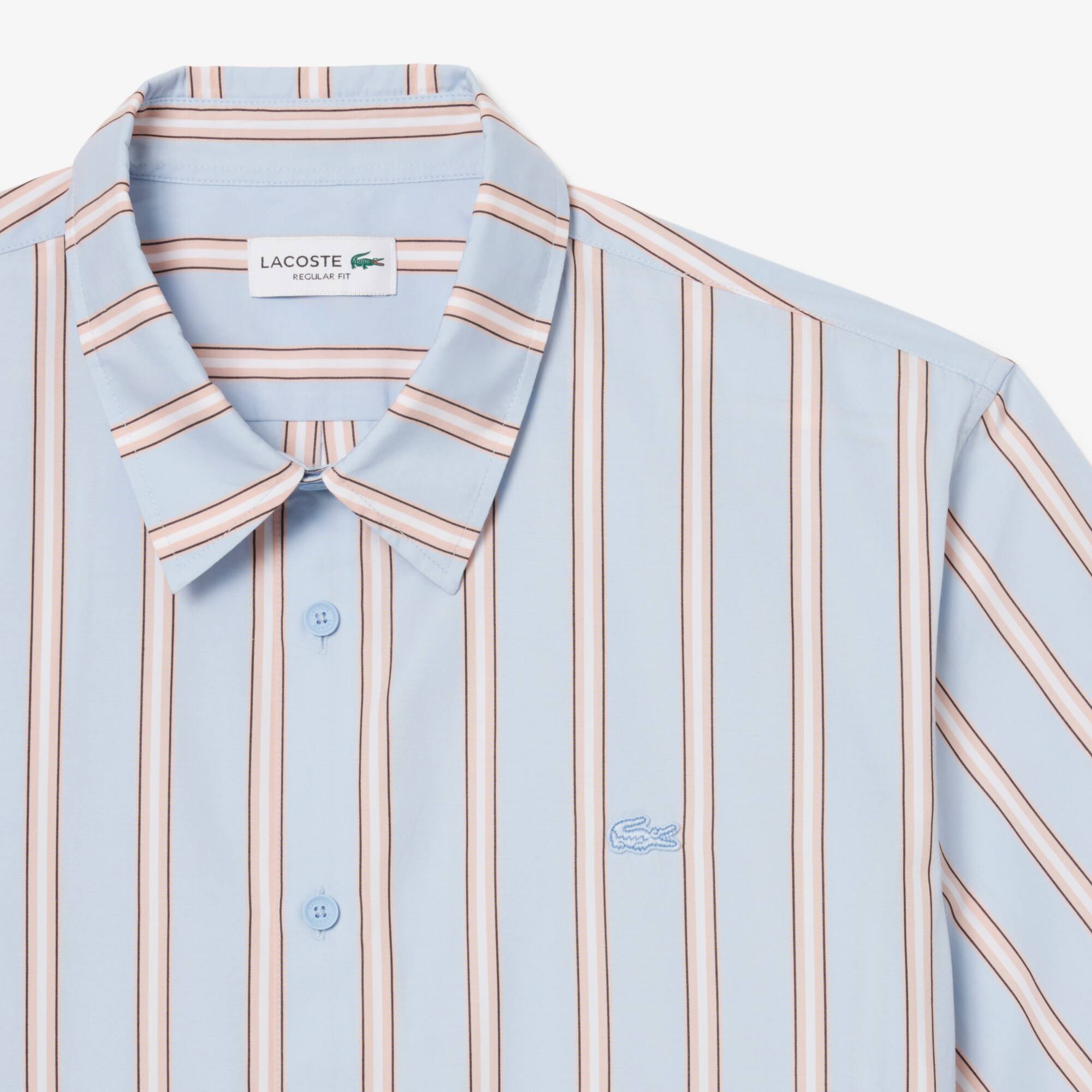 Regular Fit Striped Poplin Shirt - Men's Short Sleeves Shirts