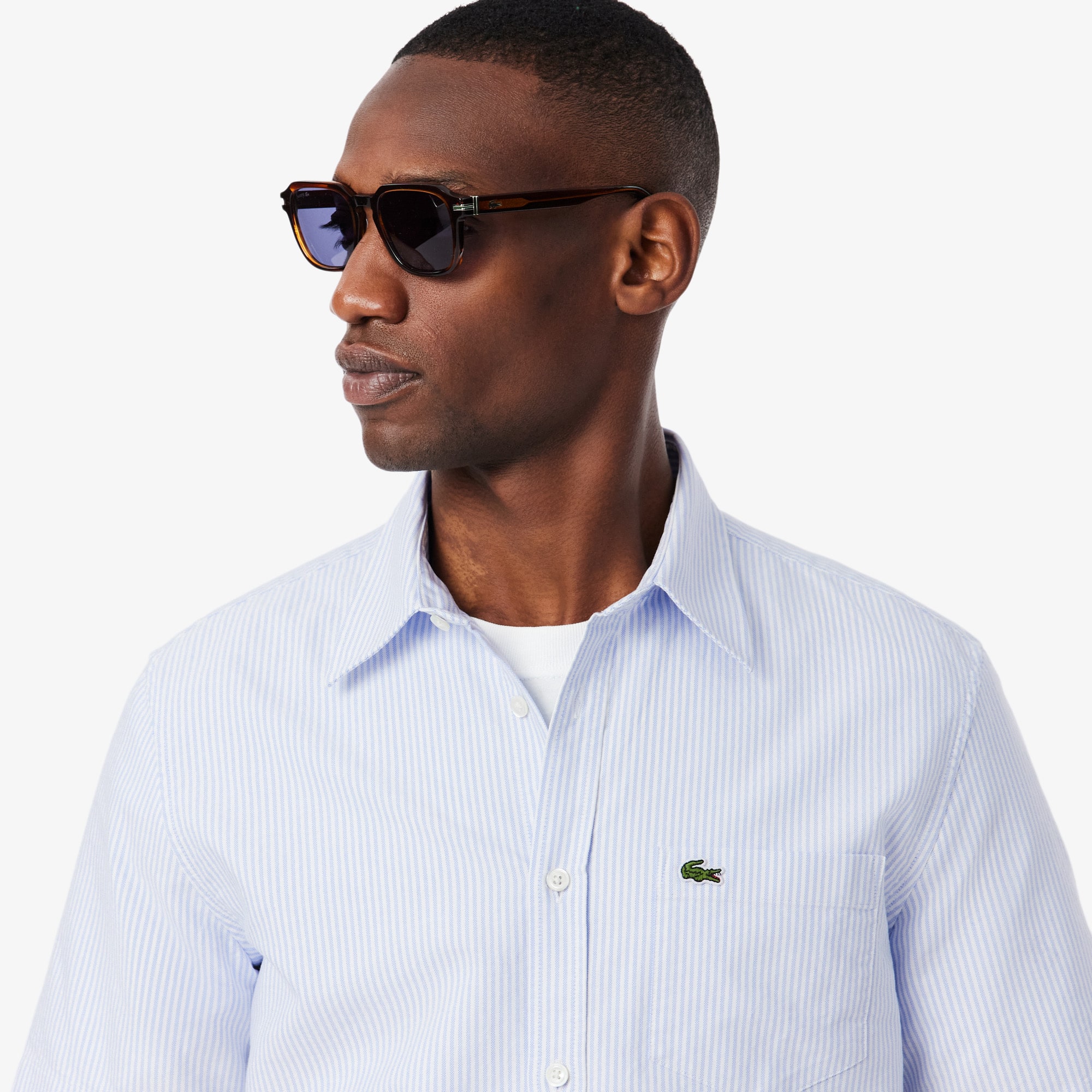 セオリー 24SS STRETCH OXFORD COLLARLESS VT Non-Iron Stretch Pinpoint Oxford Stripe Shirt – Sky Blue | Charles