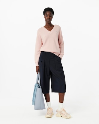 V Neck Cotton Moss Stitch Sweater