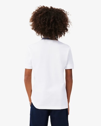 Stripe Collar Petit Piqu&eacute; Polo Shirt