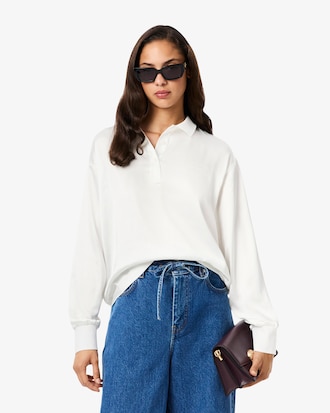 Long Sleeved Oversized Satin Polo Shirt