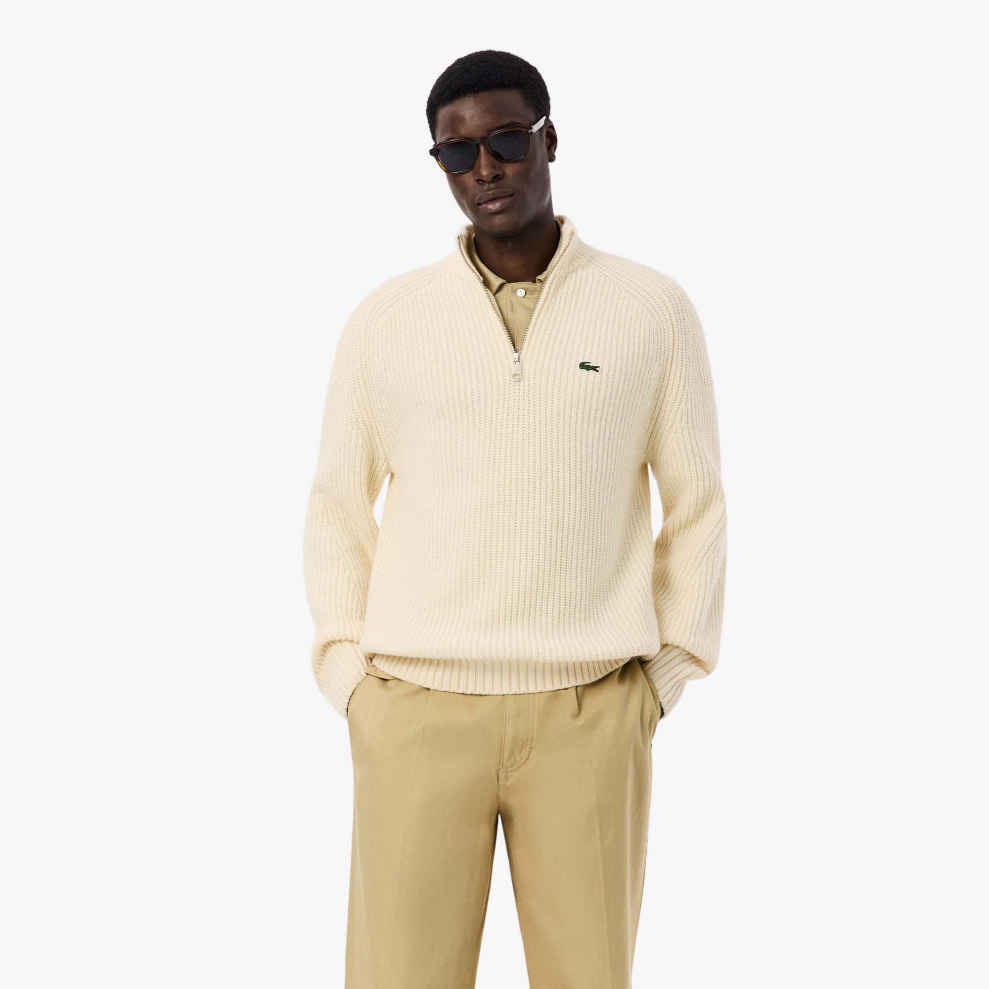 Zipped High Neck Wool Sweater - Men's Knitwear - New In 2026 | Lacoste