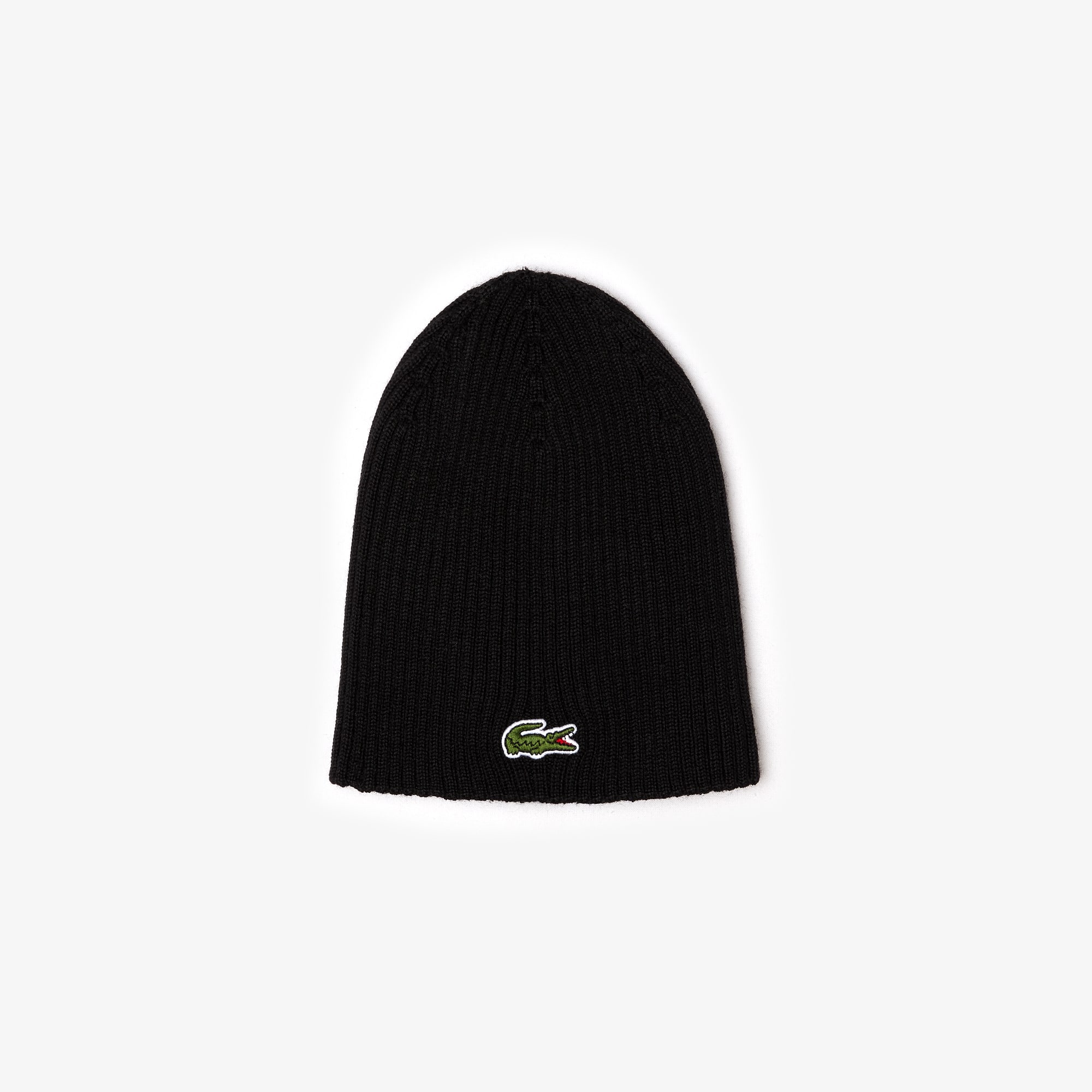 Lacoste Men's Green Crocodile Ribbed Wool Beanie. 1