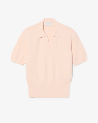 Regular Fit Open Neck Badge Accent Knit Polo Shirt
