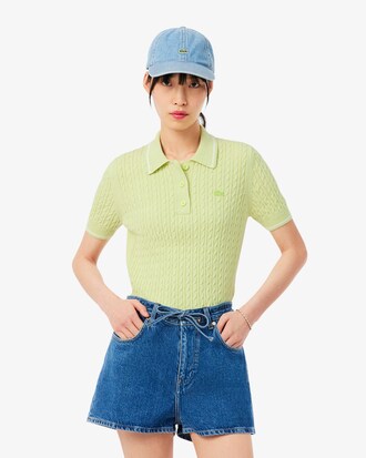 Striped Cable Knit Polo Collar Sweater