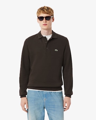 Ribbed Cotton Polo Collar Sweatshirt