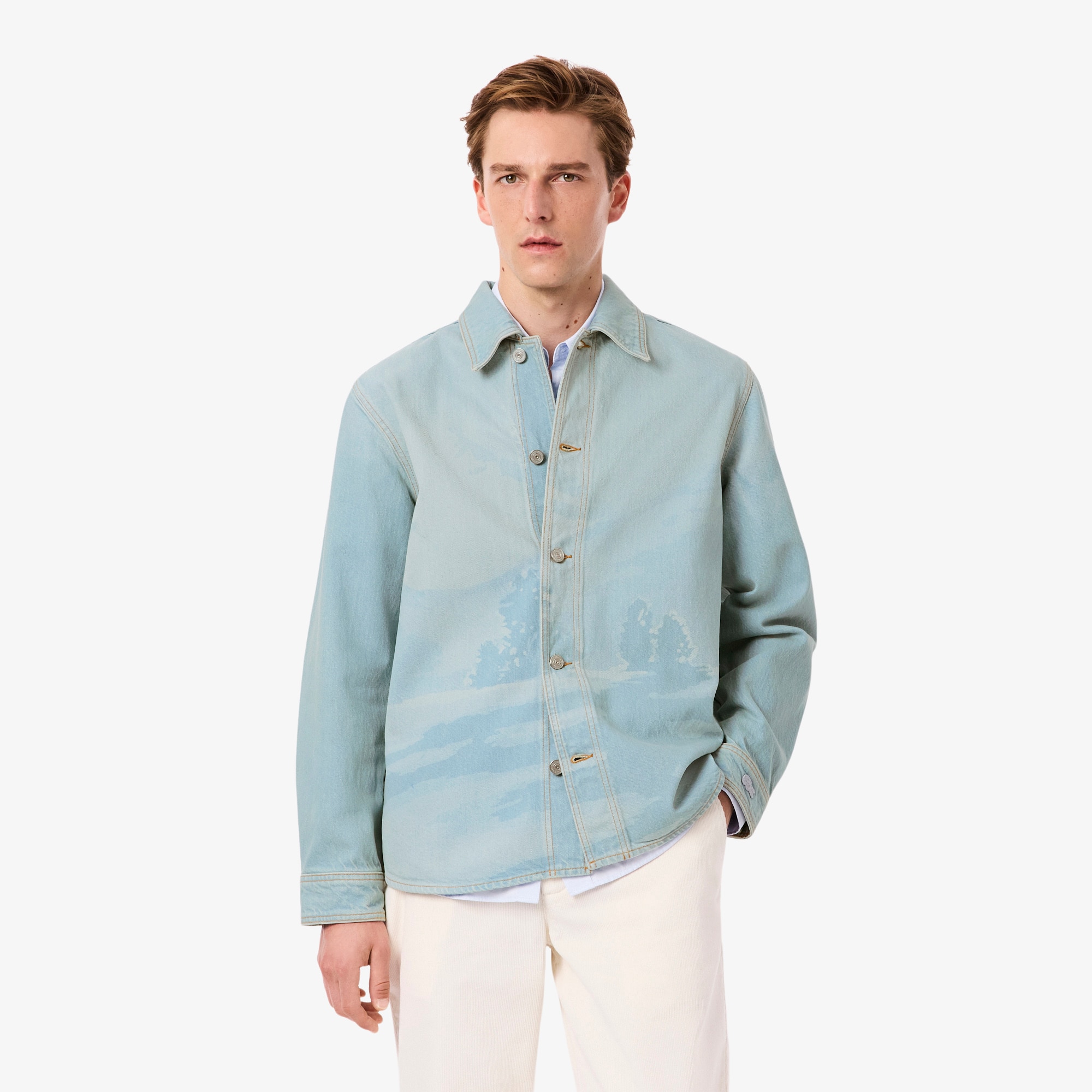 Landscape Motif Denim Overshirt - Men's Long Sleeves Shirts - New