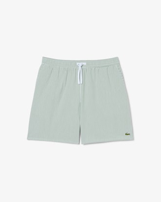Mid Length Striped Textured Swim Trunks