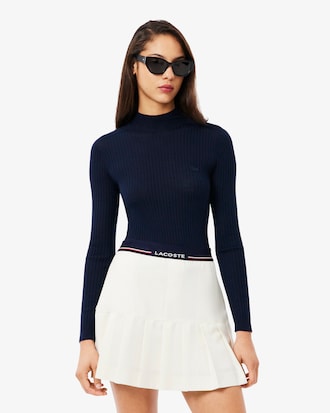 High Neck Ribbed Knit Merino Wool Sweater